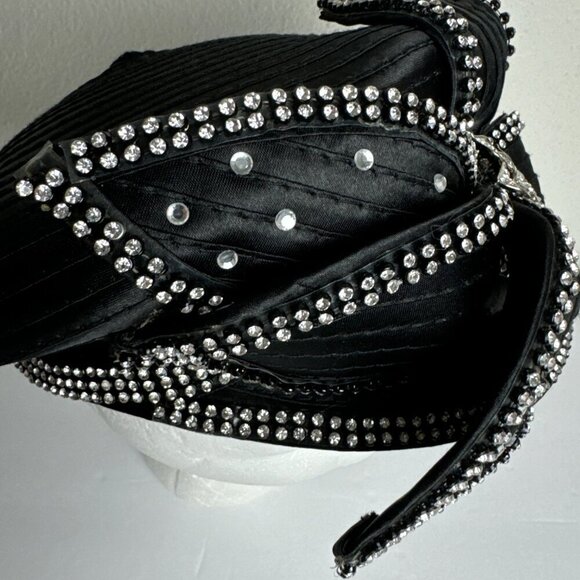 Satin Black Beret Cap Hat  w / Rhinestones main image 12